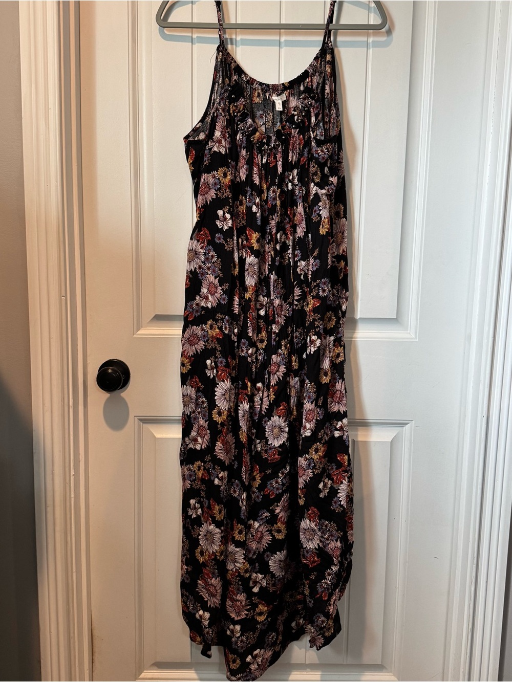 Maurices Black Floral Maxi Dress with Spaghetti Straps